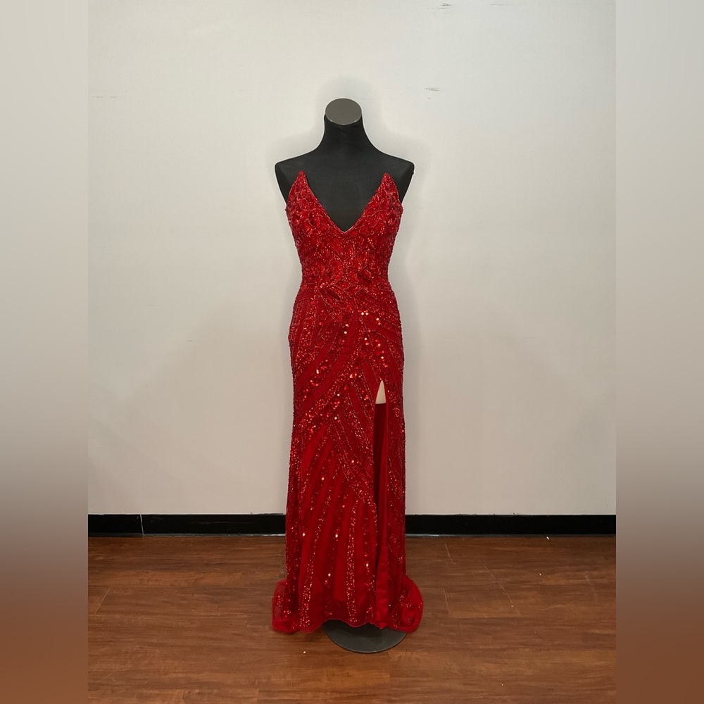 Elegant Red Sequin Evening Gown